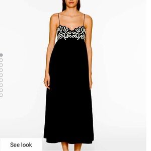 Oysho black linen long embroidered strappy dress